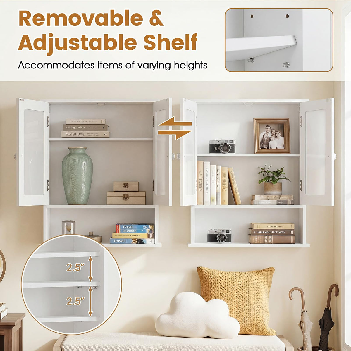 Wall Mounted Mirror Medicine Cabinet with Doors and Shelves O5082