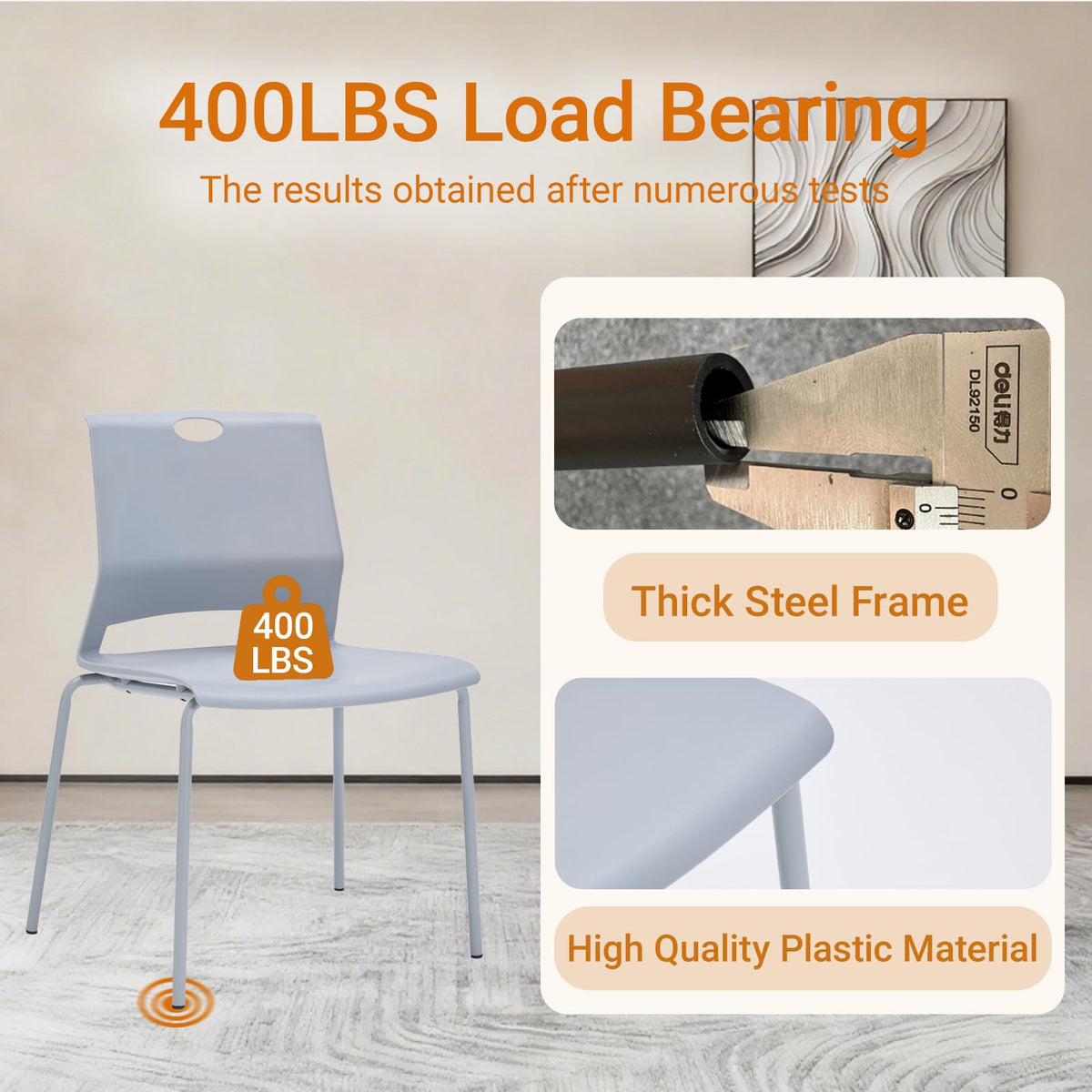 Grey Stack Chairs Set of 4 with Metal Legs J4530