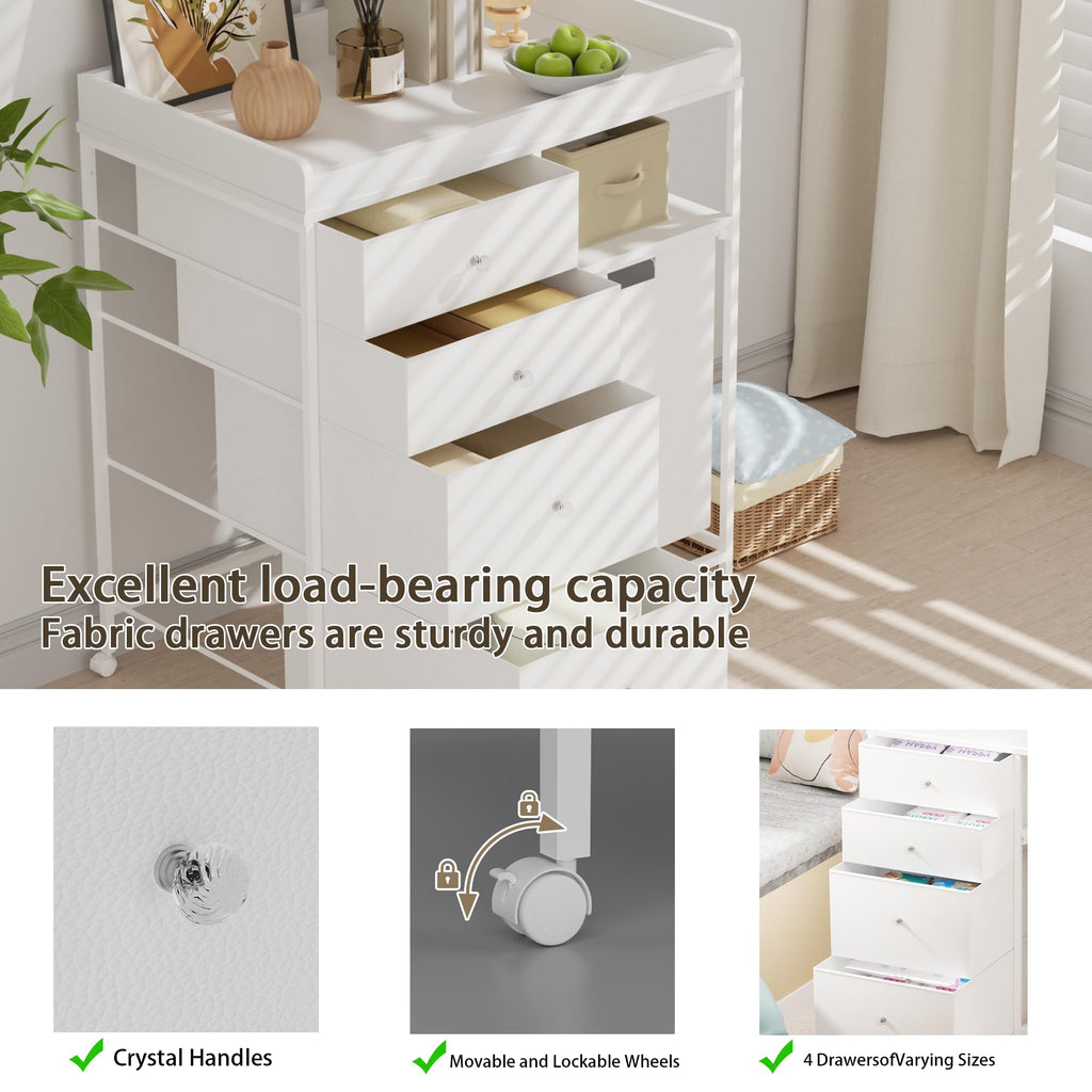 White 4 Drawer Changing Table Dresser with Laundry Hamper W15782