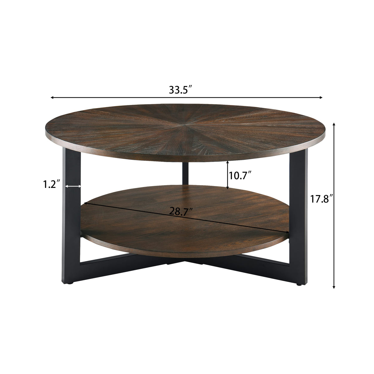 Round Coffee Table with Storage Shelf, Black Metal Legs, 35.3''D x 17.8''H I54141