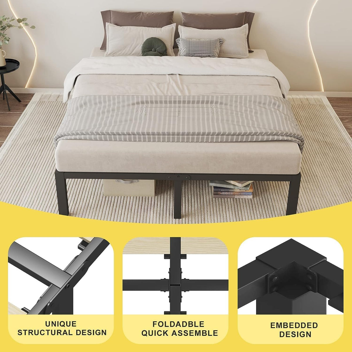 18 inch Queen Size Heavy Duty Platform Bed Frame with Wood Slats D341503