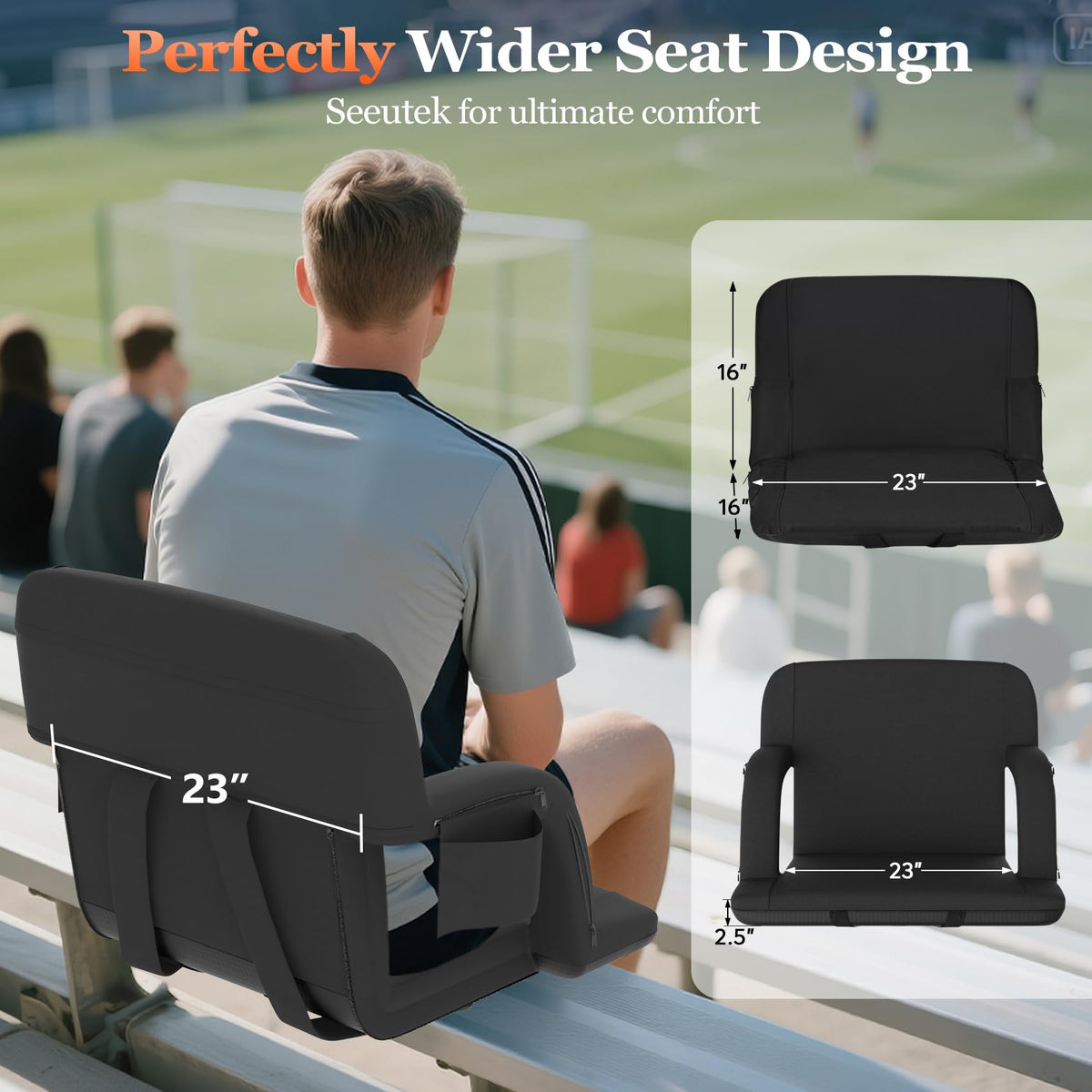 23" Heated Stadium Seats with Back Support, 2.5" Thick Cushion, 2PC E599