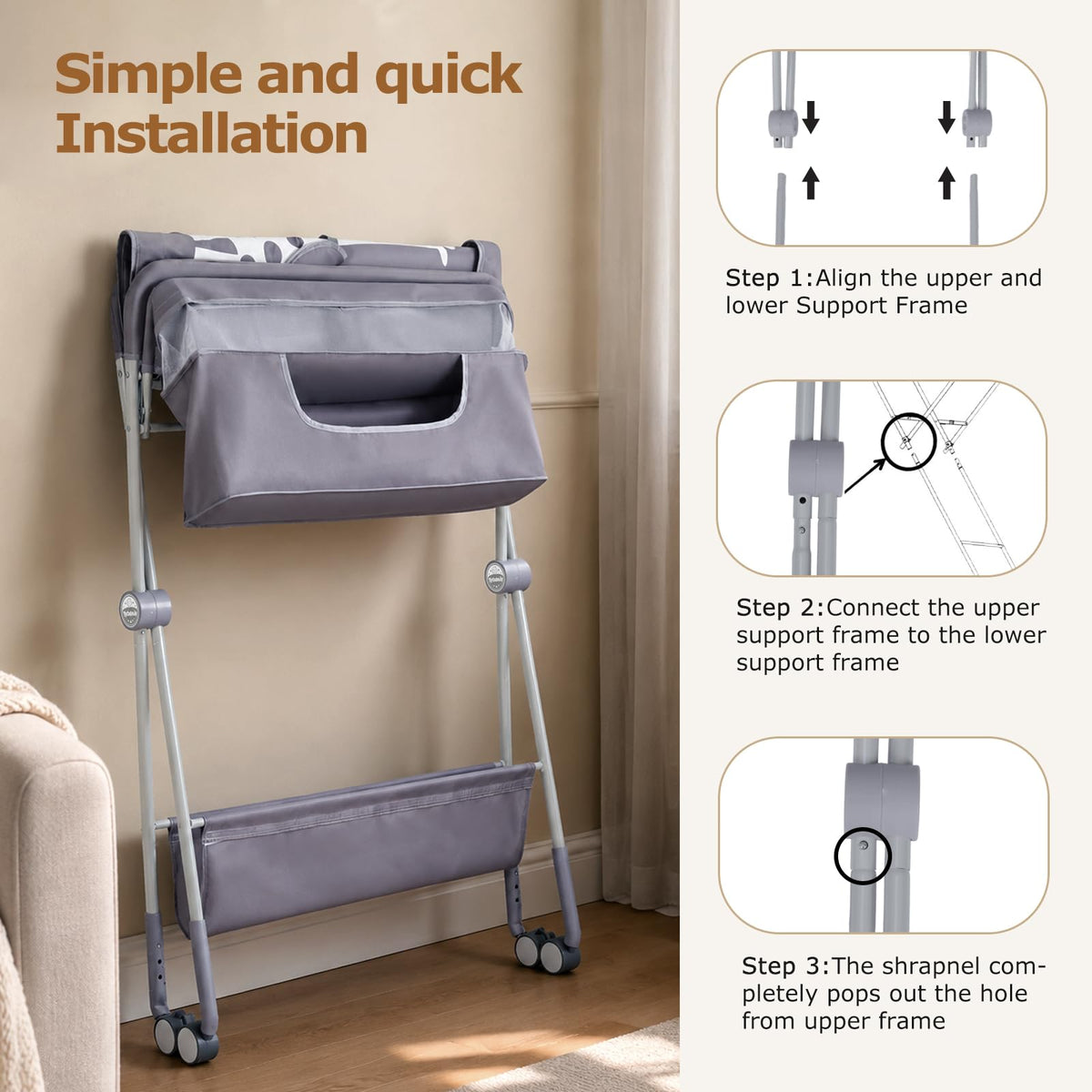 Baby Changing Table with Wheels, Portable Adjustable Folding Diaper Station with Storage R492329