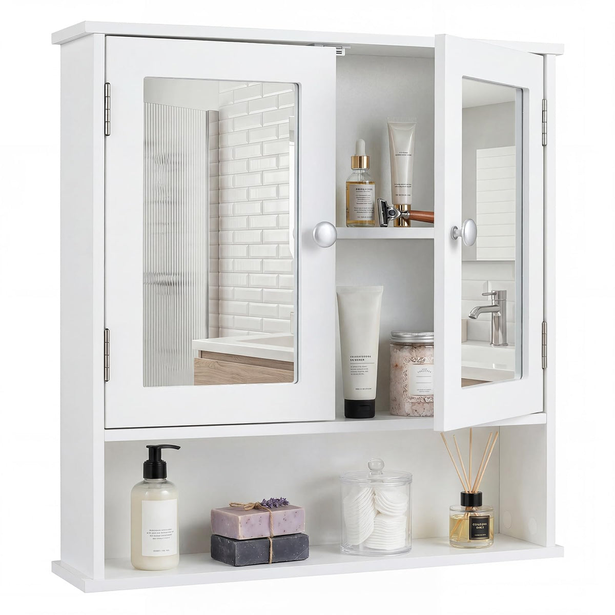 Wall Mounted Mirror Medicine Cabinet with Doors and Shelves O5082