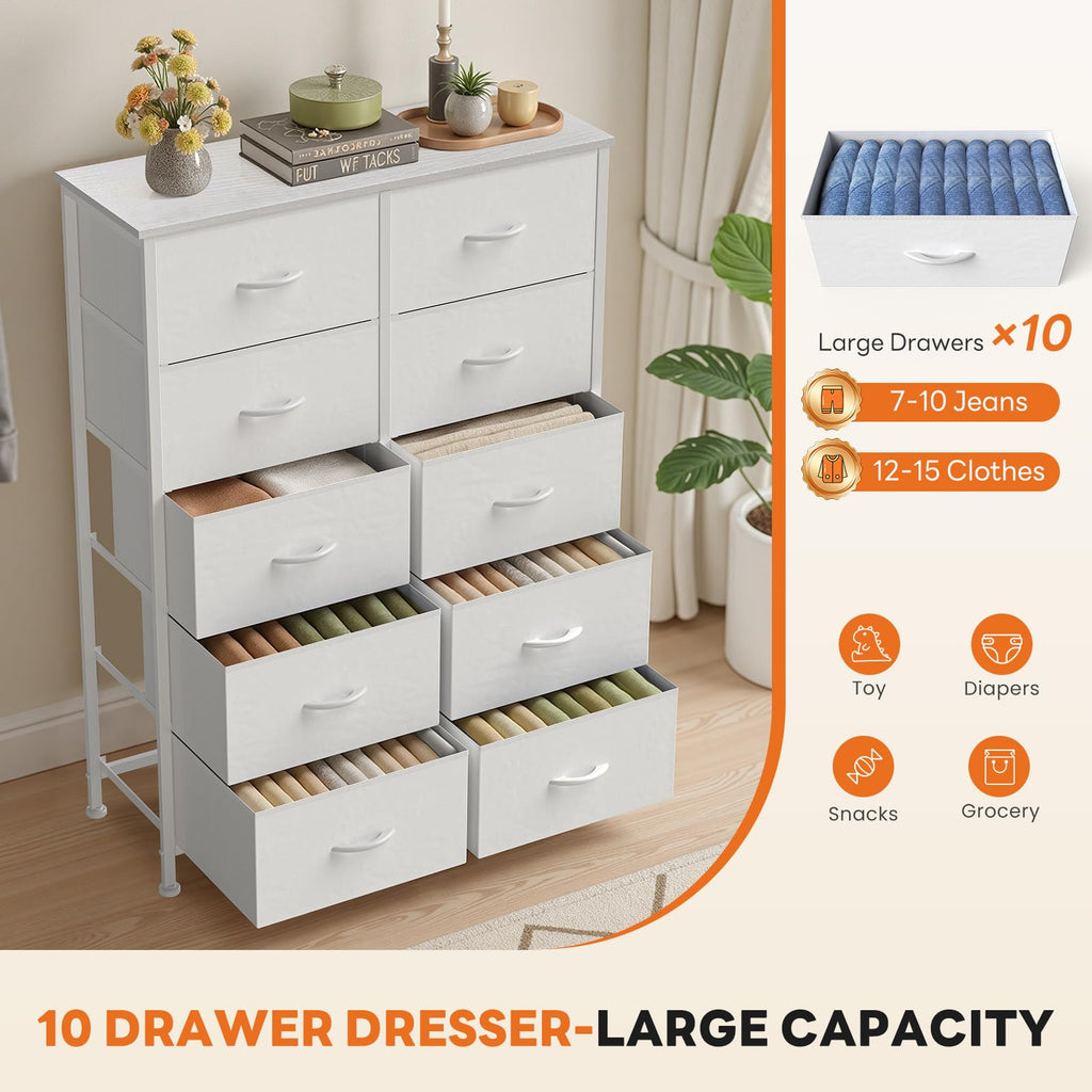 White 10 Drawer Tall Dresser A349
