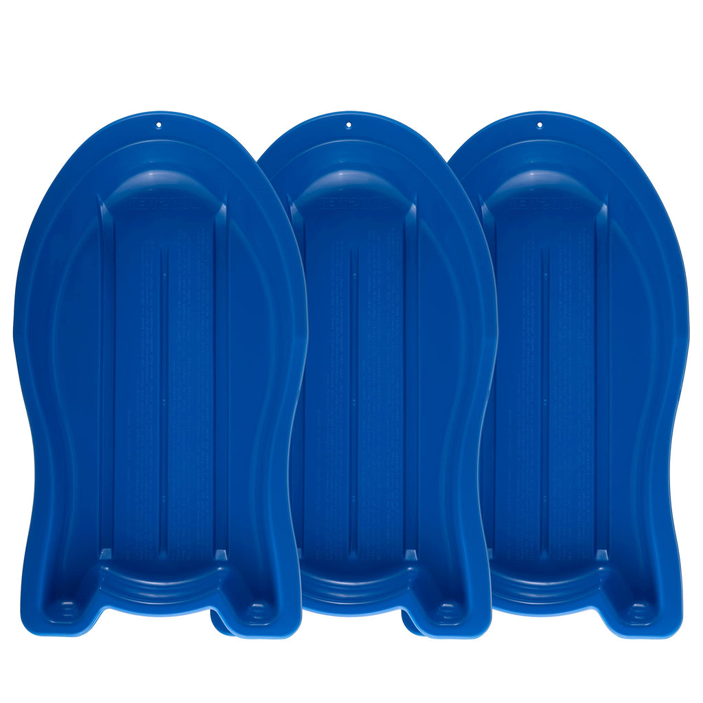 3 Pack Plastic Toboggan Snow Sled with Pull Ropes and Handles A56535