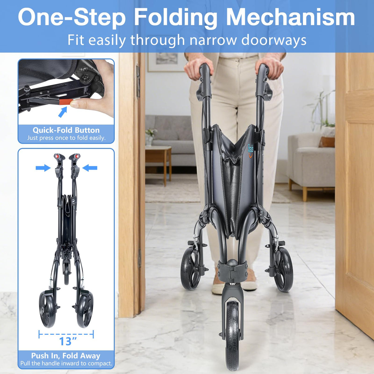 Lightweight Foldable 3 Wheel Walker D9568