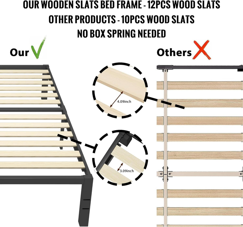 18 inch Queen Size Heavy Duty Platform Bed Frame with Wood Slats D341503