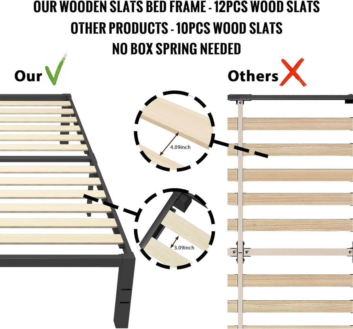 18 inch Queen Size Heavy Duty Platform Bed Frame with Wood Slats D341503