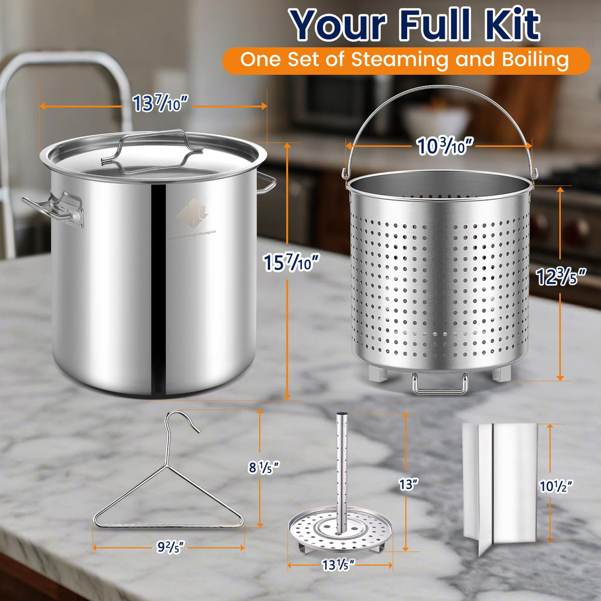 40QT Stainless Steel Stockpot with Basket A928