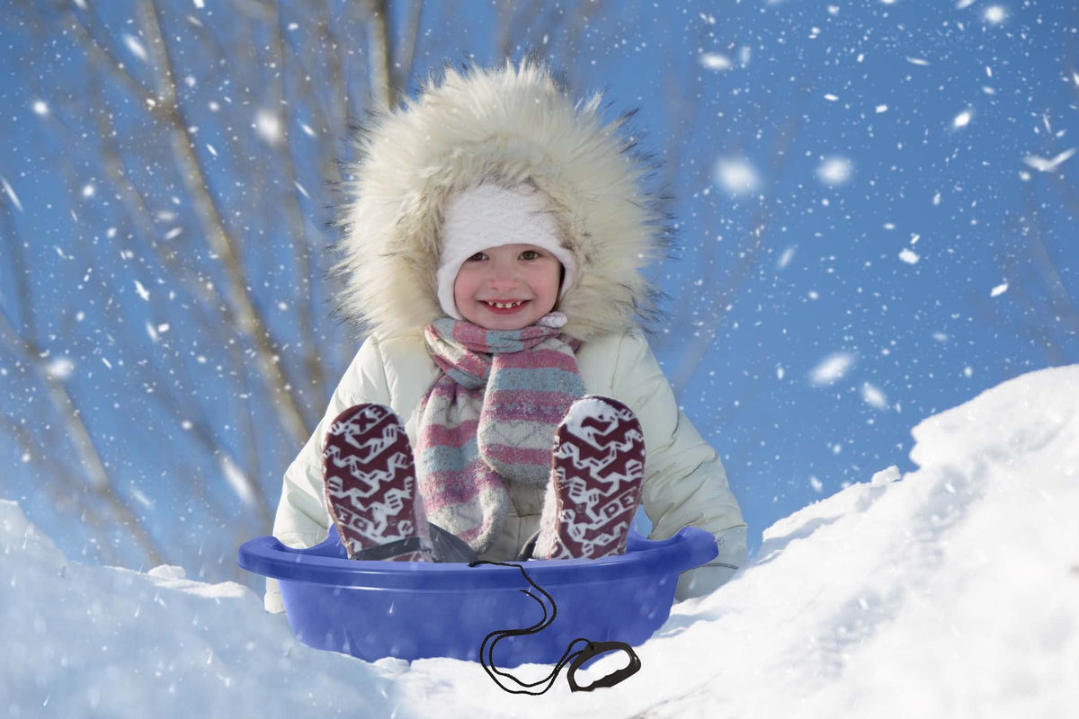 3 Pack Plastic Toboggan Snow Sled with Pull Ropes and Handles A56535