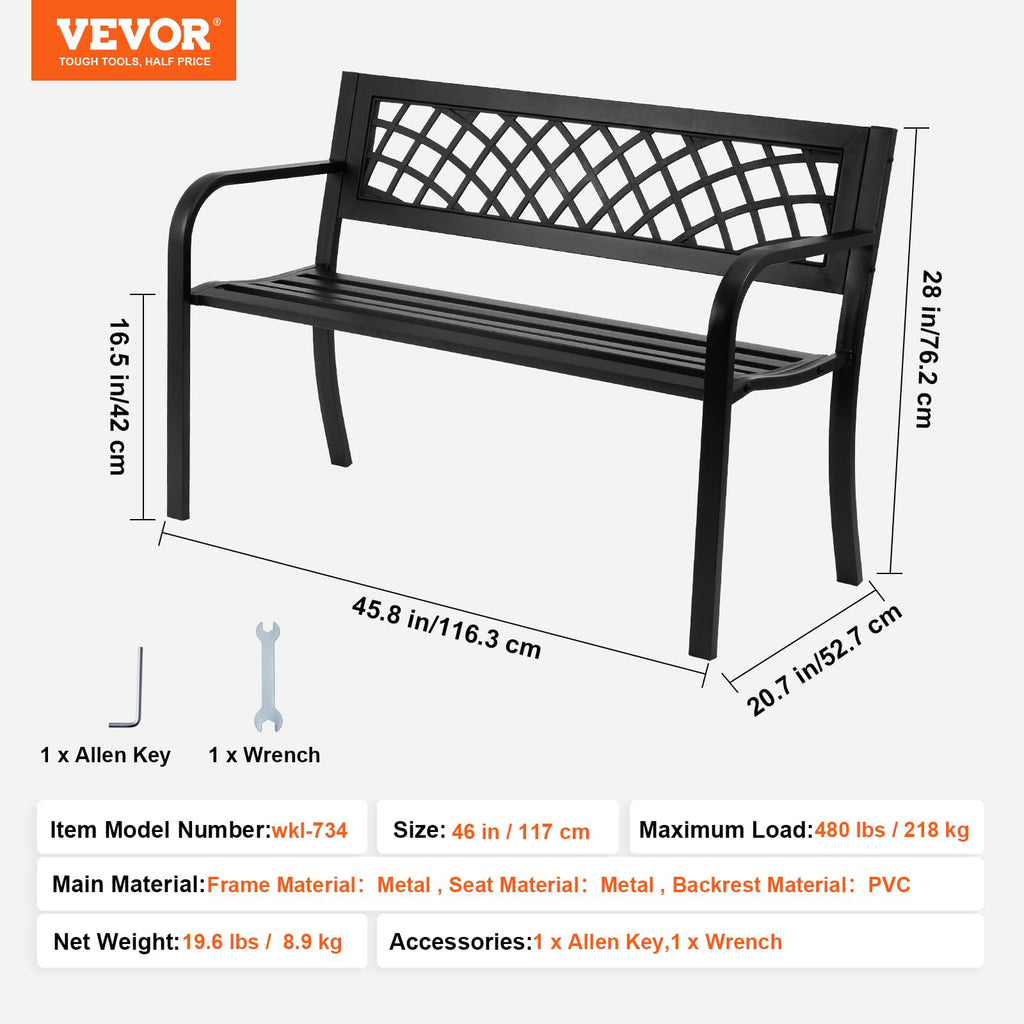 46" Iron Steel Frame Garden Bench with Mesh Pattern and Plastic Backrest L840