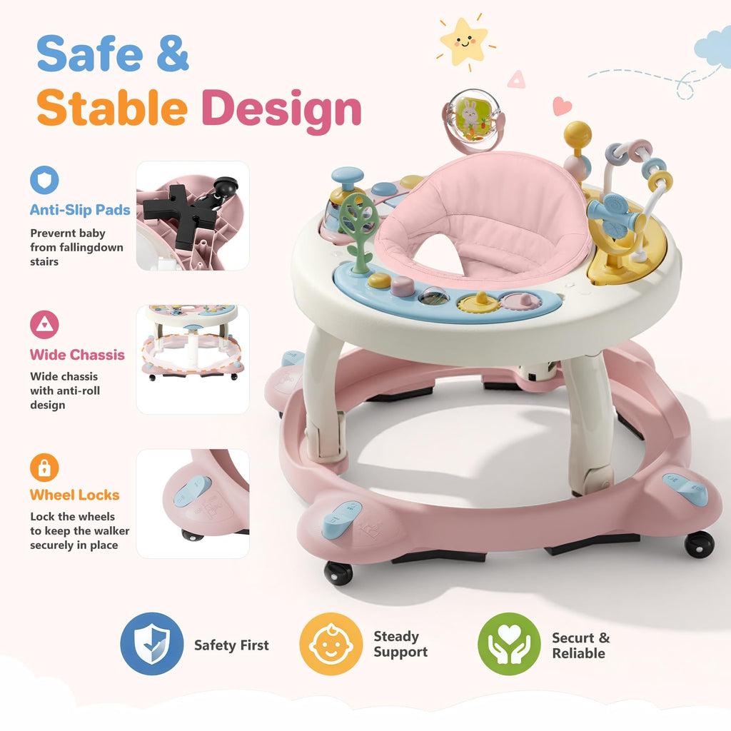 Foldable Baby Walker with Wheels and Rotating Seat S360750