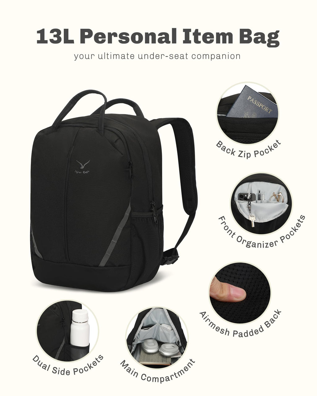 Rolling Backpack with Wheels 43L Jet Black I8570