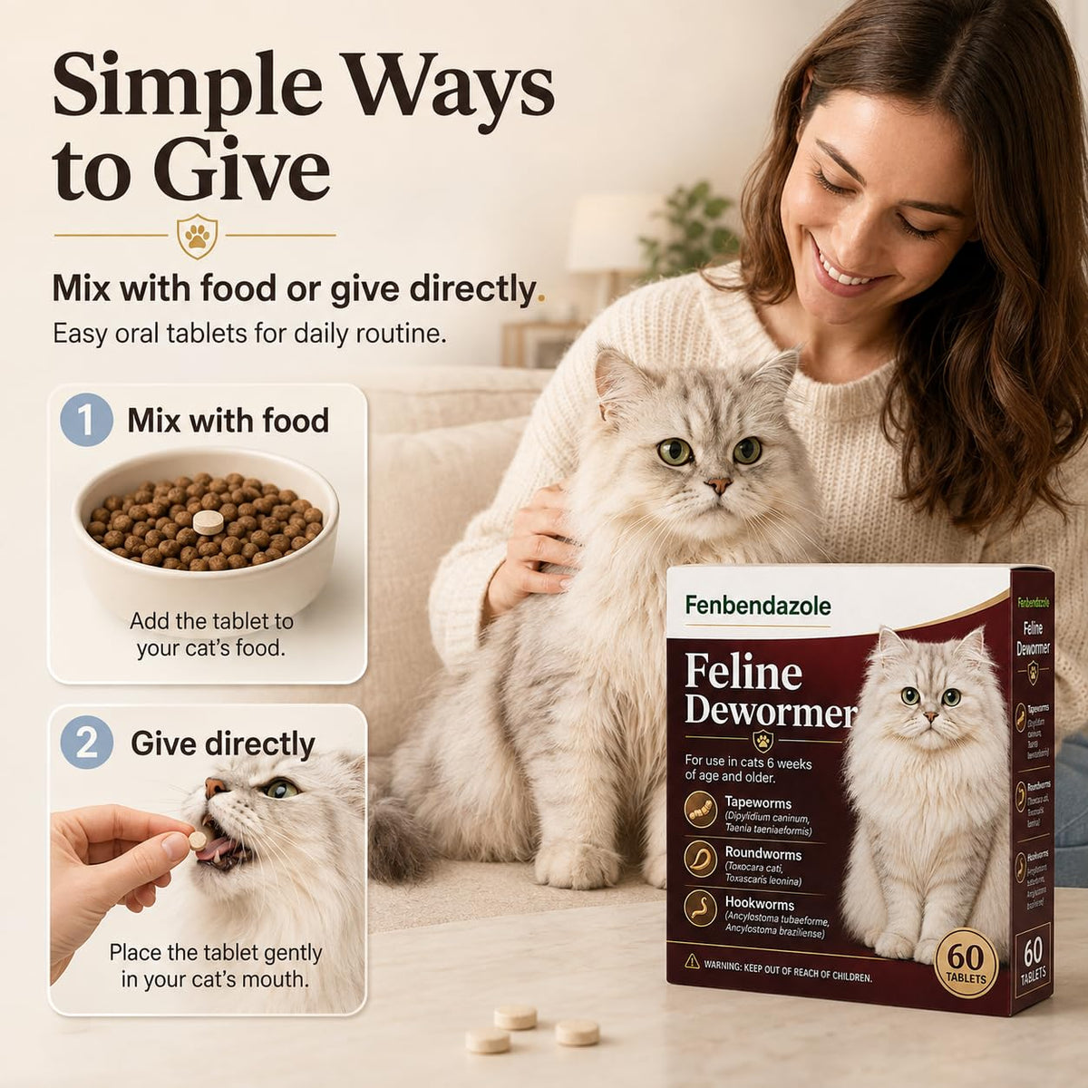 Cat Dewormer Tablets 60 Tablets U404