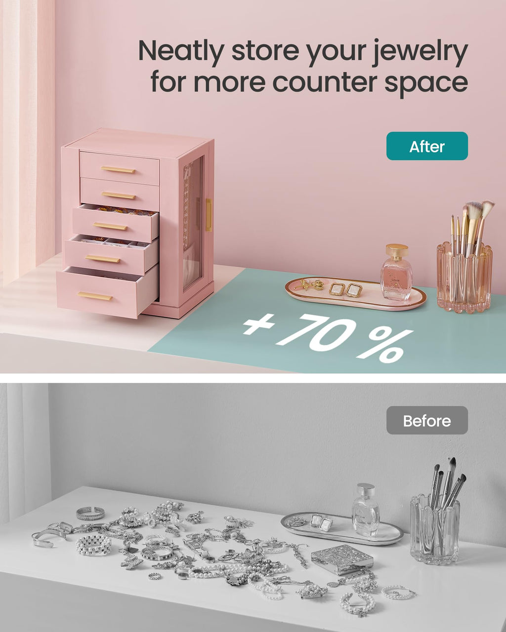 Jelly Pink 5 Drawers Rotating Jewelry Box Organizer V816654