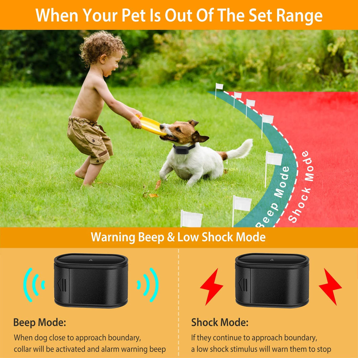 Wireless Dog Fence System with Waterproof Shock Collar E437