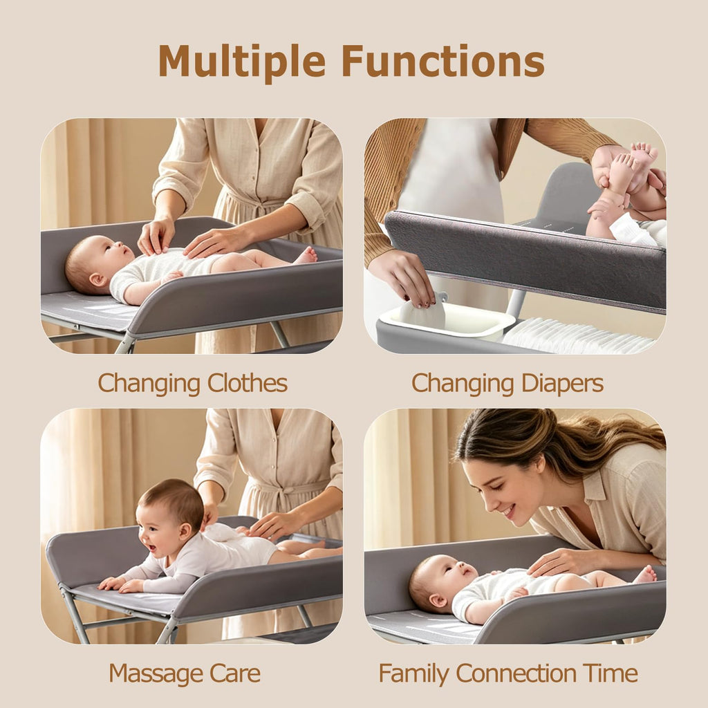 Baby Changing Table with Wheels, Portable Adjustable Folding Diaper Station with Storage R492329