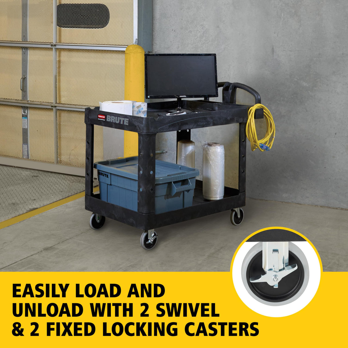 Black 2-Shelf Utility Cart with Lipped Shelves I507
