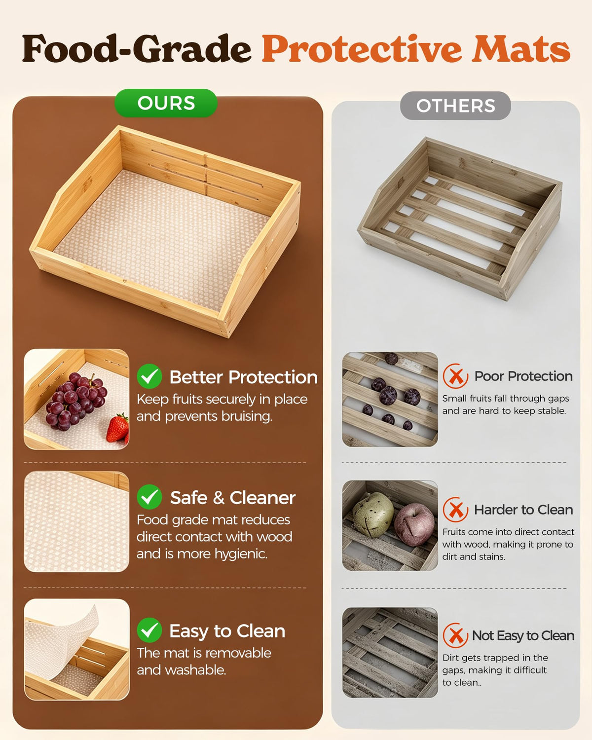 3-Tier Bamboo Fruit Basket with 2 Banana Holders D48761