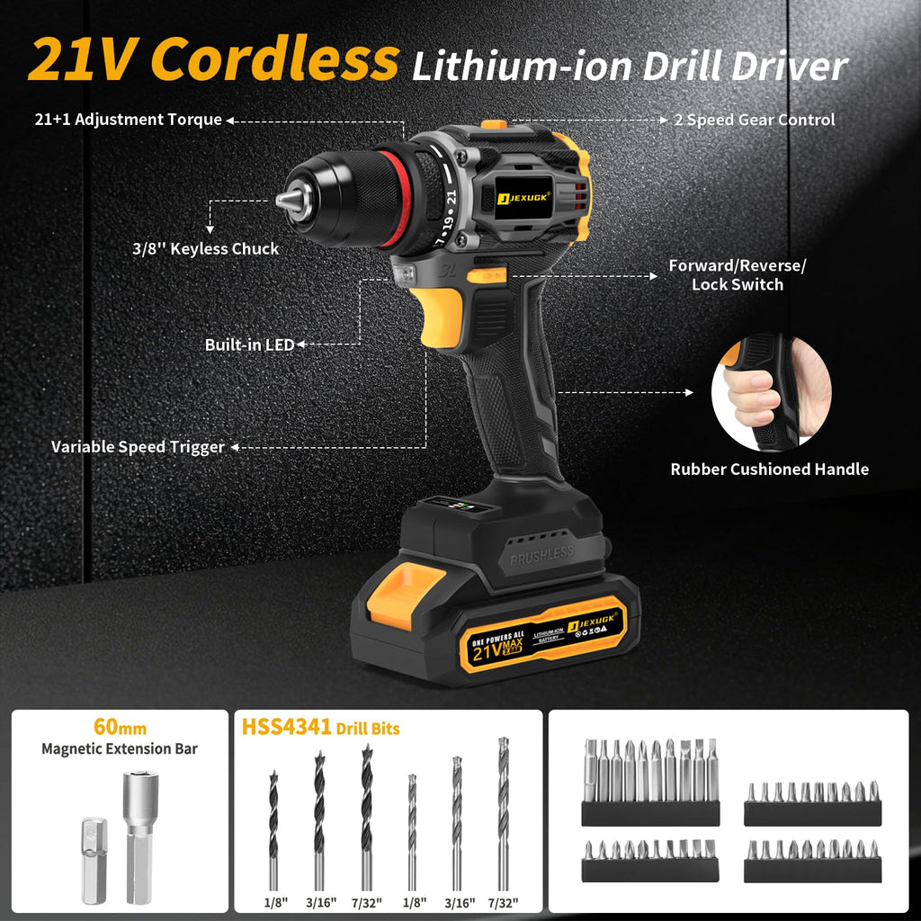 Cordless Drill Set 21V Brushless with 2 x 2.0Ah Battery G5586