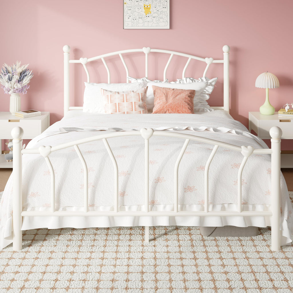 Full Size Cream White Metal Bed Frame R660