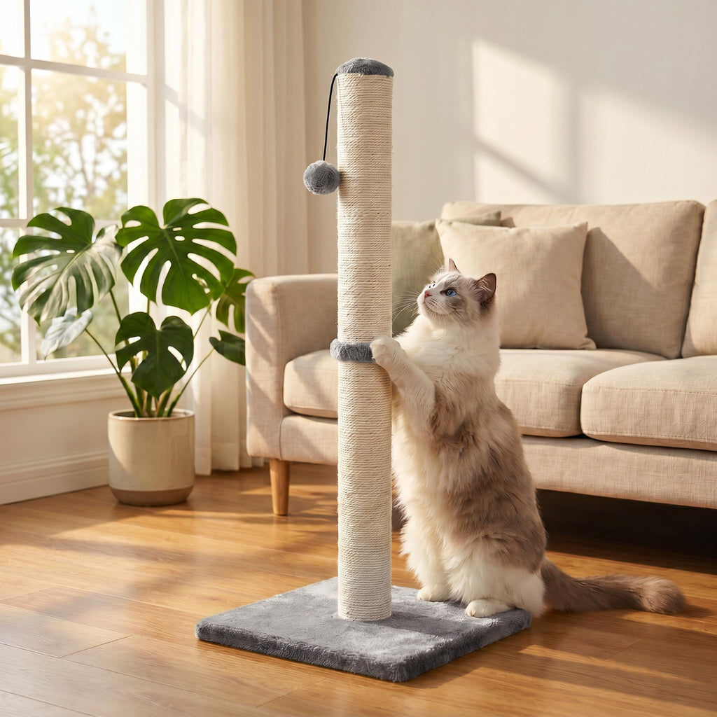 Tall Cat Scratching Post with Sisal Rope, Grey A798728