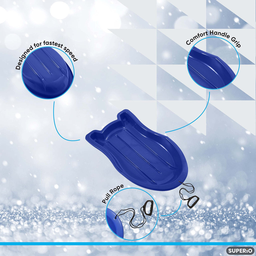 3 Pack Plastic Toboggan Snow Sled with Pull Ropes and Handles A56535