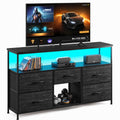 Black TV Stand with LED & Outlets, 5-Drawer Storage Y274249