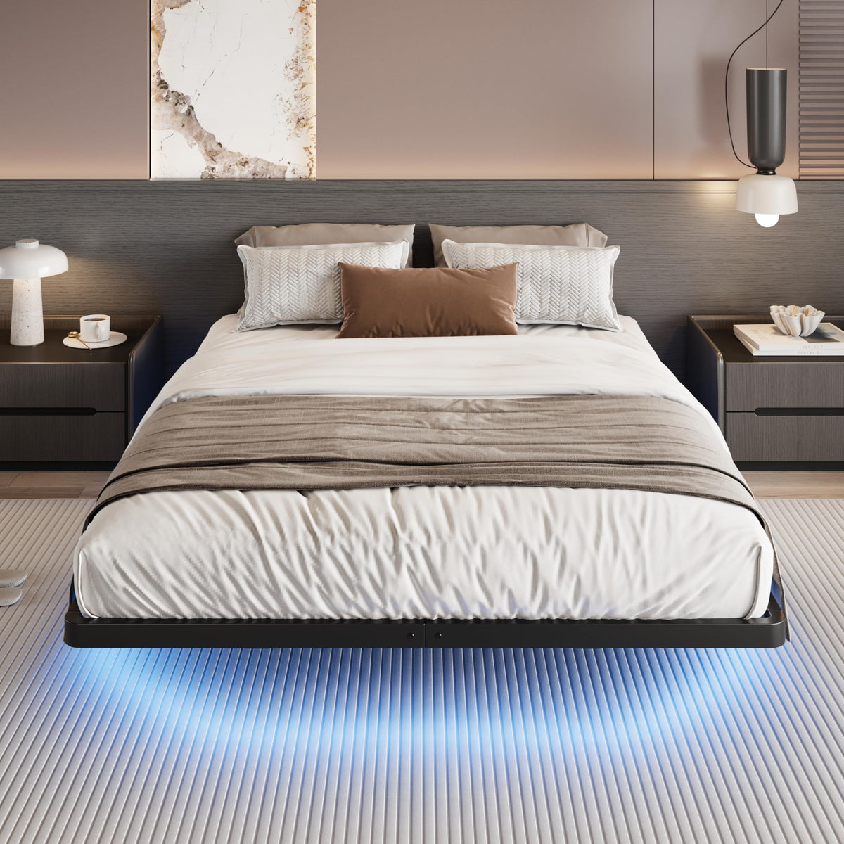 Full Size Floating Bed Frame with LED Lights, Black W95979
