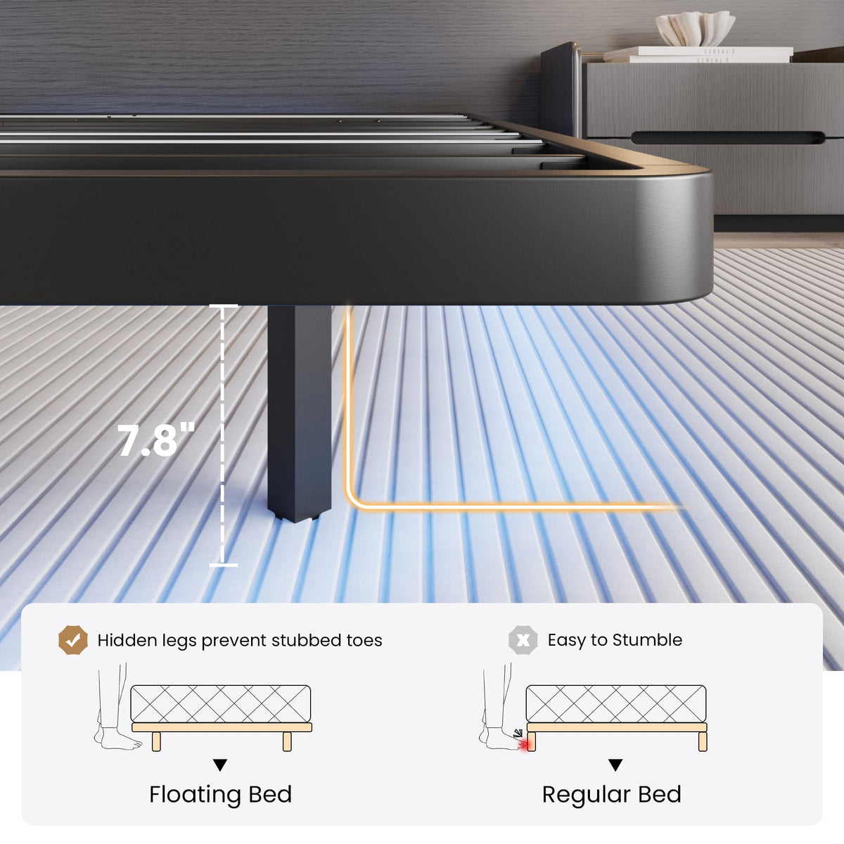Full Size Floating Bed Frame with LED Lights, Black W95979