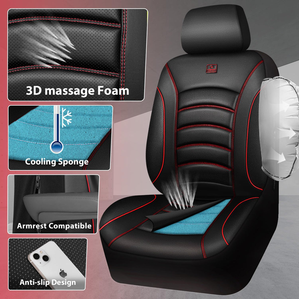 3D Foam PU Leather Car Seat Covers Full Set C57020