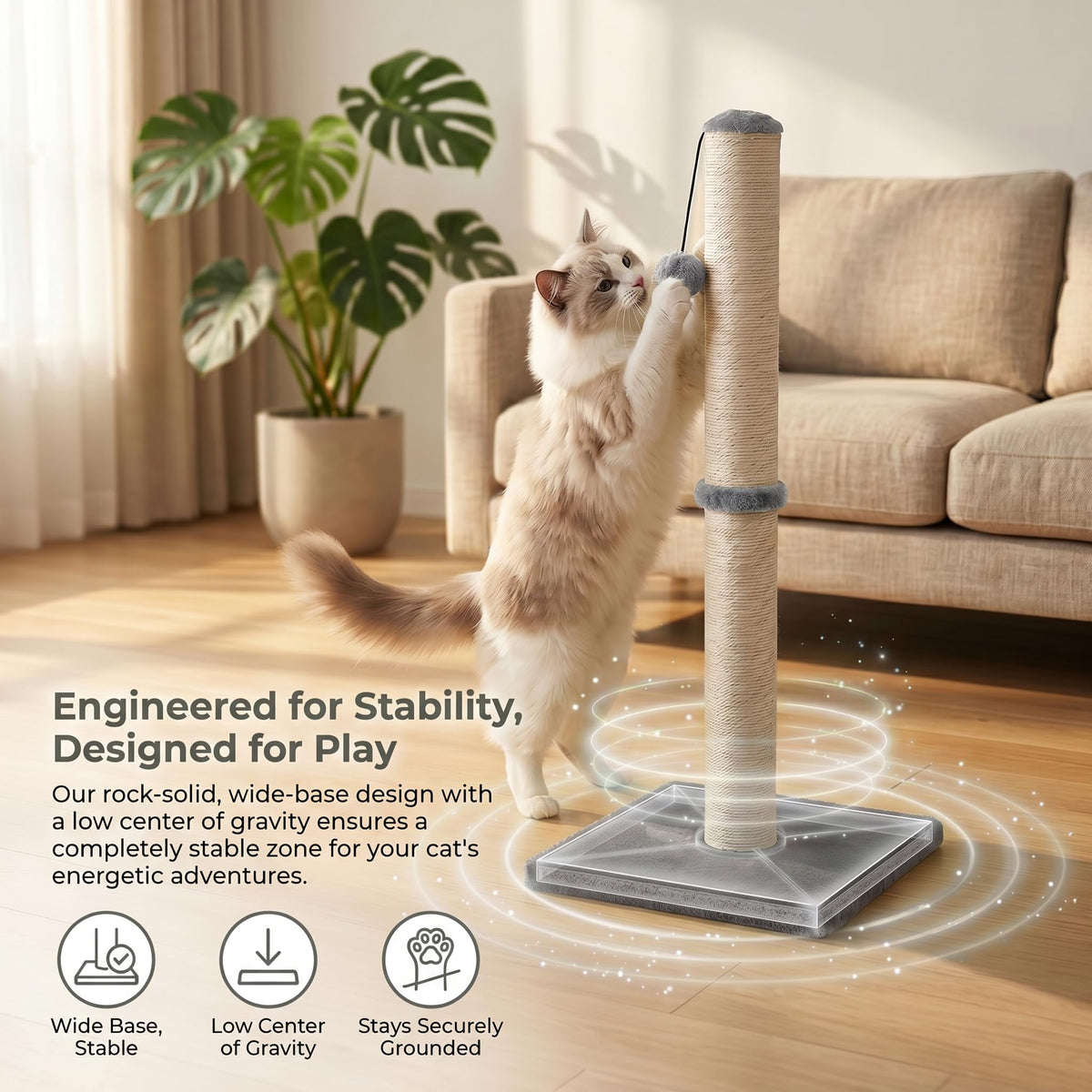 Tall Cat Scratching Post with Sisal Rope, Grey A798728