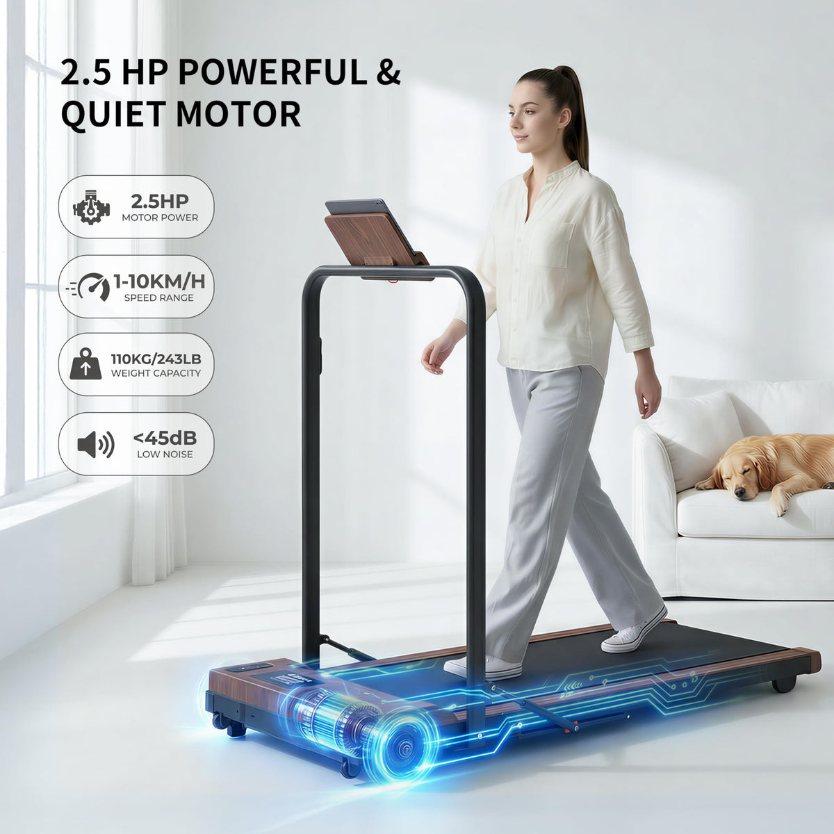 2 in 1 Under Desk Treadmill 2.5HP Portable Treadmill L5722