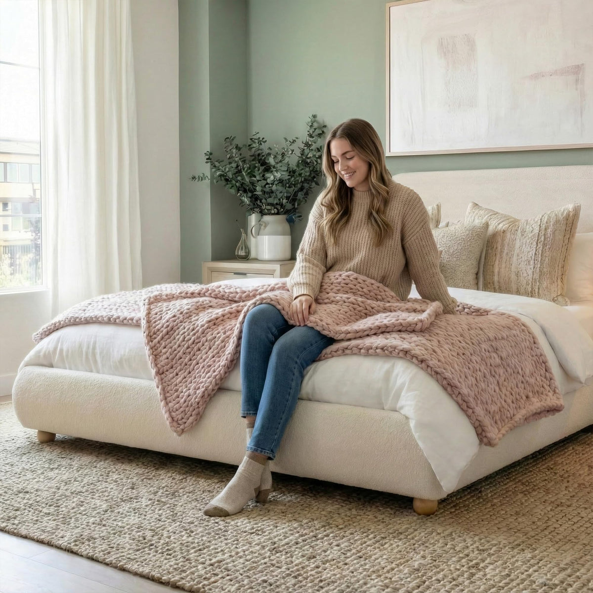 Queen Size Bed Frame with Headboard Beige P63295
