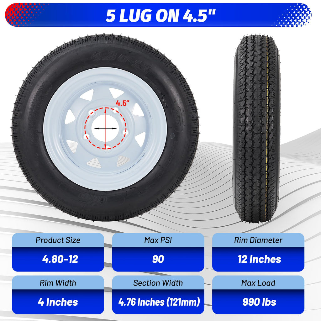2 Pack 4.80-12 Trailer Tires with 12 inch Rims I270729