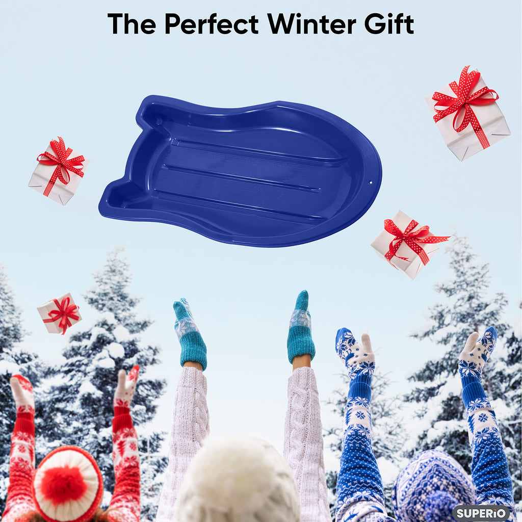 3 Pack Plastic Toboggan Snow Sled with Pull Ropes and Handles A56535