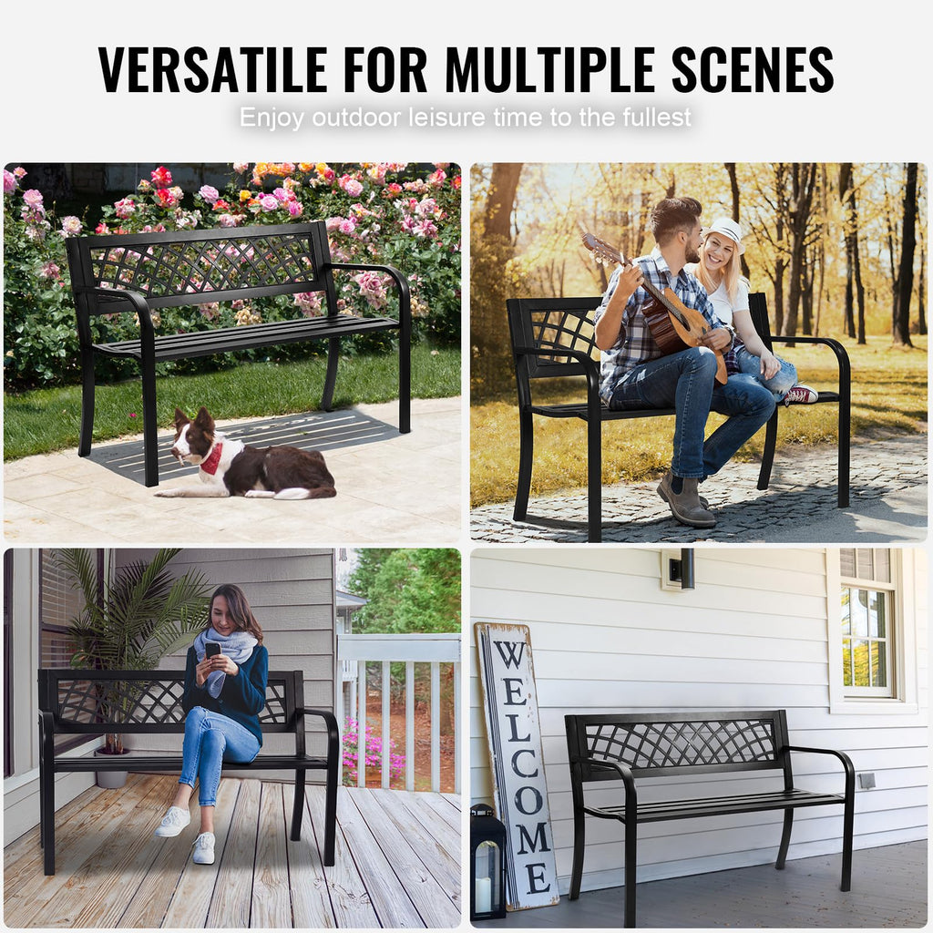 46" Iron Steel Frame Garden Bench with Mesh Pattern and Plastic Backrest L840