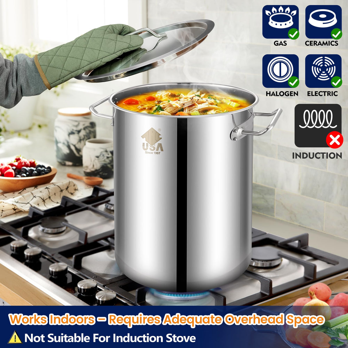 40QT Stainless Steel Stockpot with Basket A928