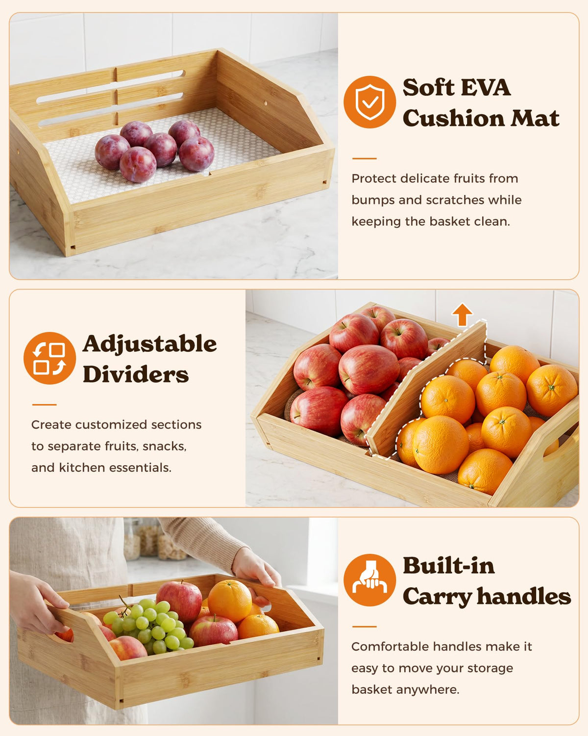 3-Tier Bamboo Fruit Basket with 2 Banana Holders D48761