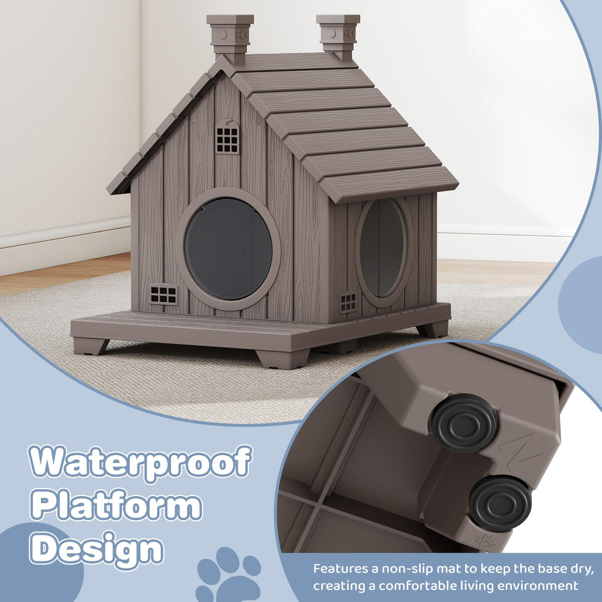 Weatherproof Resin Outdoor Cat House with Elevated Base Z793432
