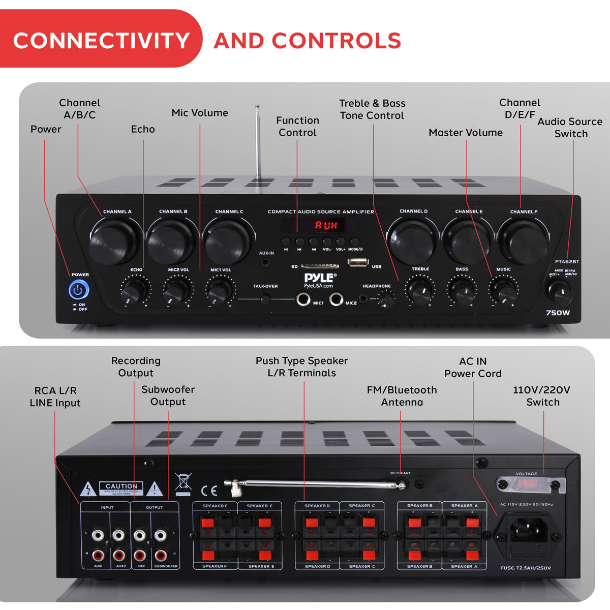 Wireless Bluetooth 6 Channel 750W Karaoke Amplifier X71482