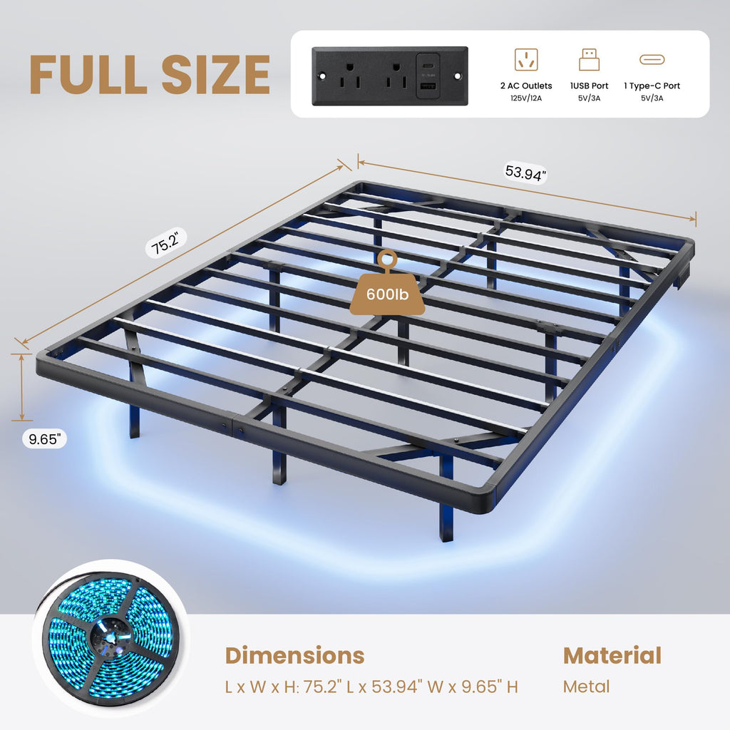 Full Size Floating Bed Frame with LED Lights, Black W95979