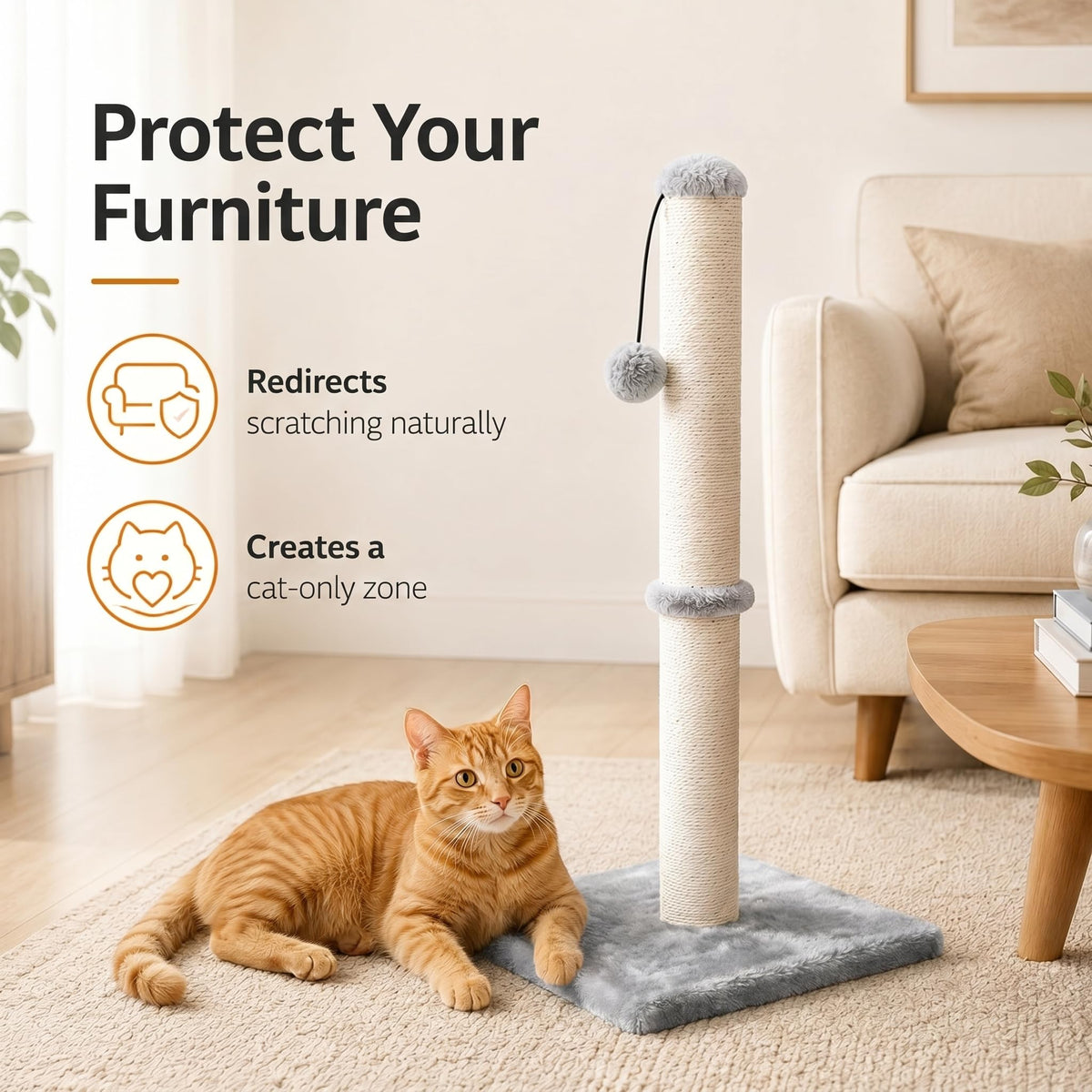 Tall Cat Scratching Post with Sisal Rope, Grey A798728