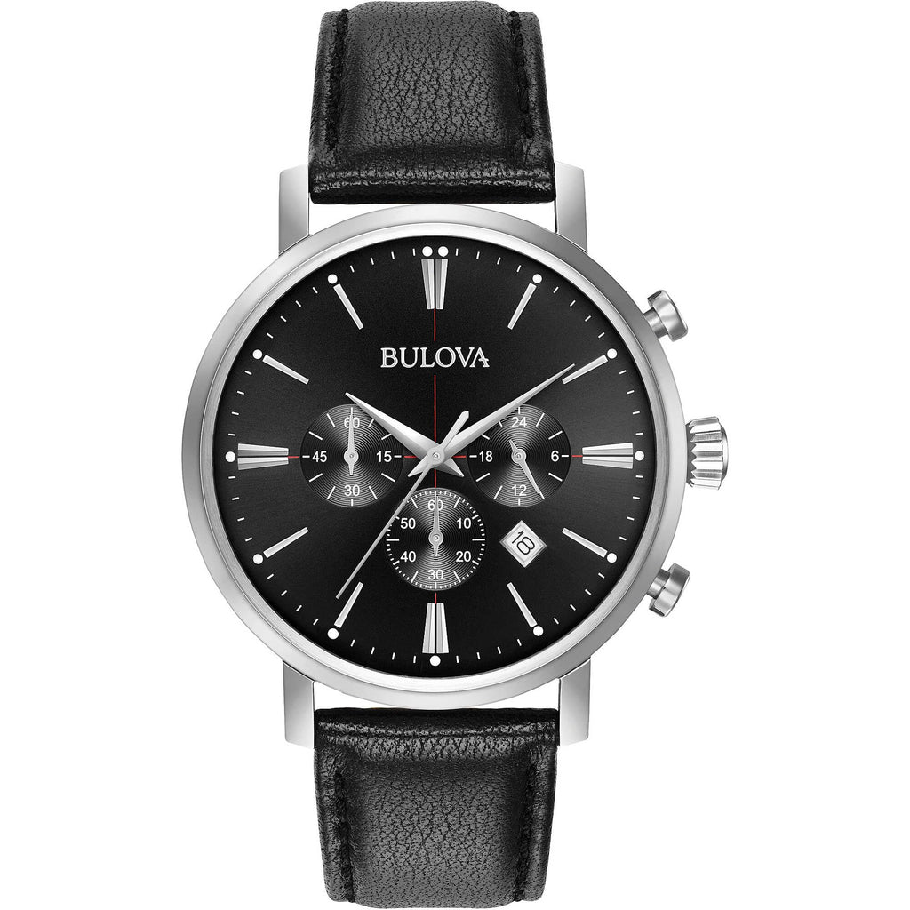 Men's Stainless Steel Chronograph Watch with Black Leather Strap T2427