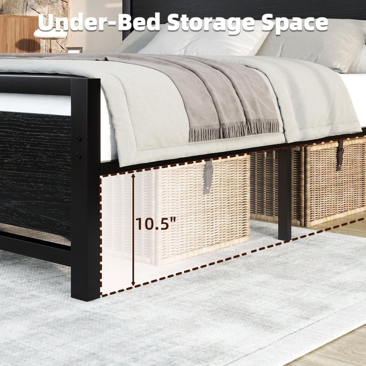Twin Bed Frame with Headboard and Under-Bed Storage, Black W2375