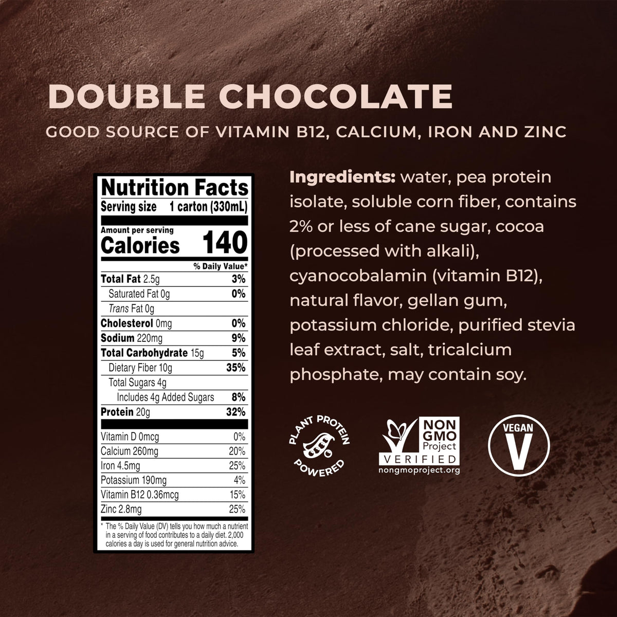 Double Chocolate Vegan Protein Shake 11 Fl Oz Pack of 12 N838561