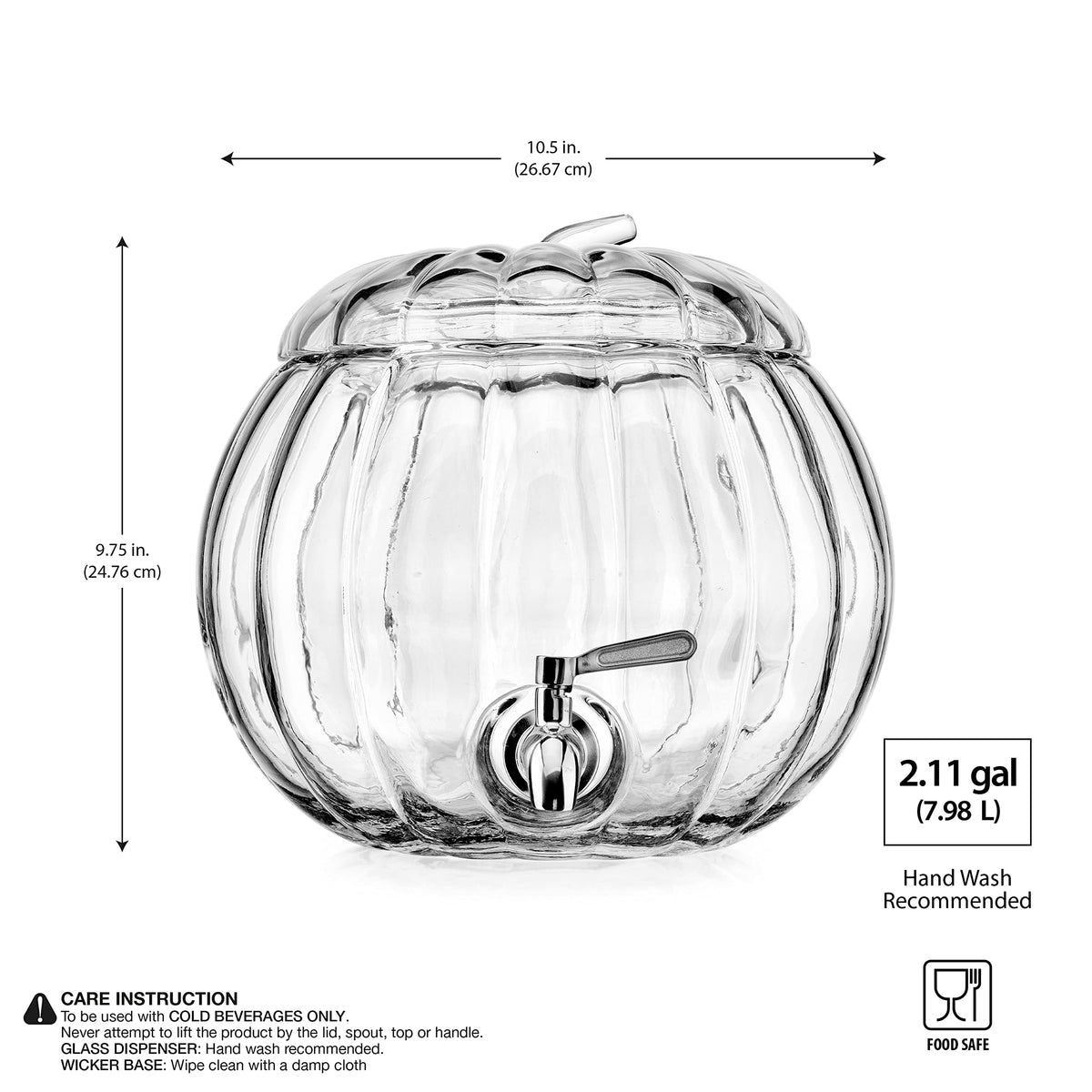 2.11 Gallon Clear Glass Beverage Dispenser with Stainless Steel Spigot W75635