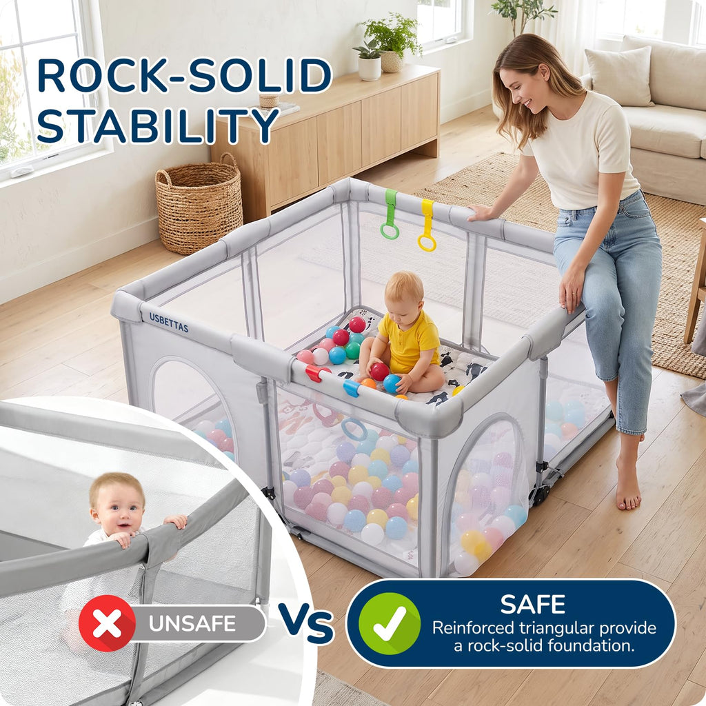 Foldable Lightweight Portable Playpen with Carry Bag, 50"x50" Light Gray N873