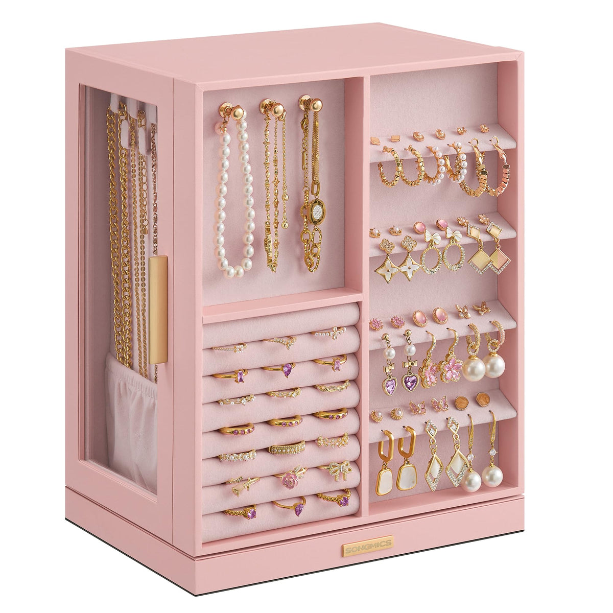 Jelly Pink 5 Drawers Rotating Jewelry Box Organizer V816654
